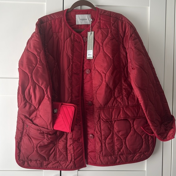 New! HUDSON Oversized Liner Jacket With Padded Quilting •Wine Red - Picture 5 of 14